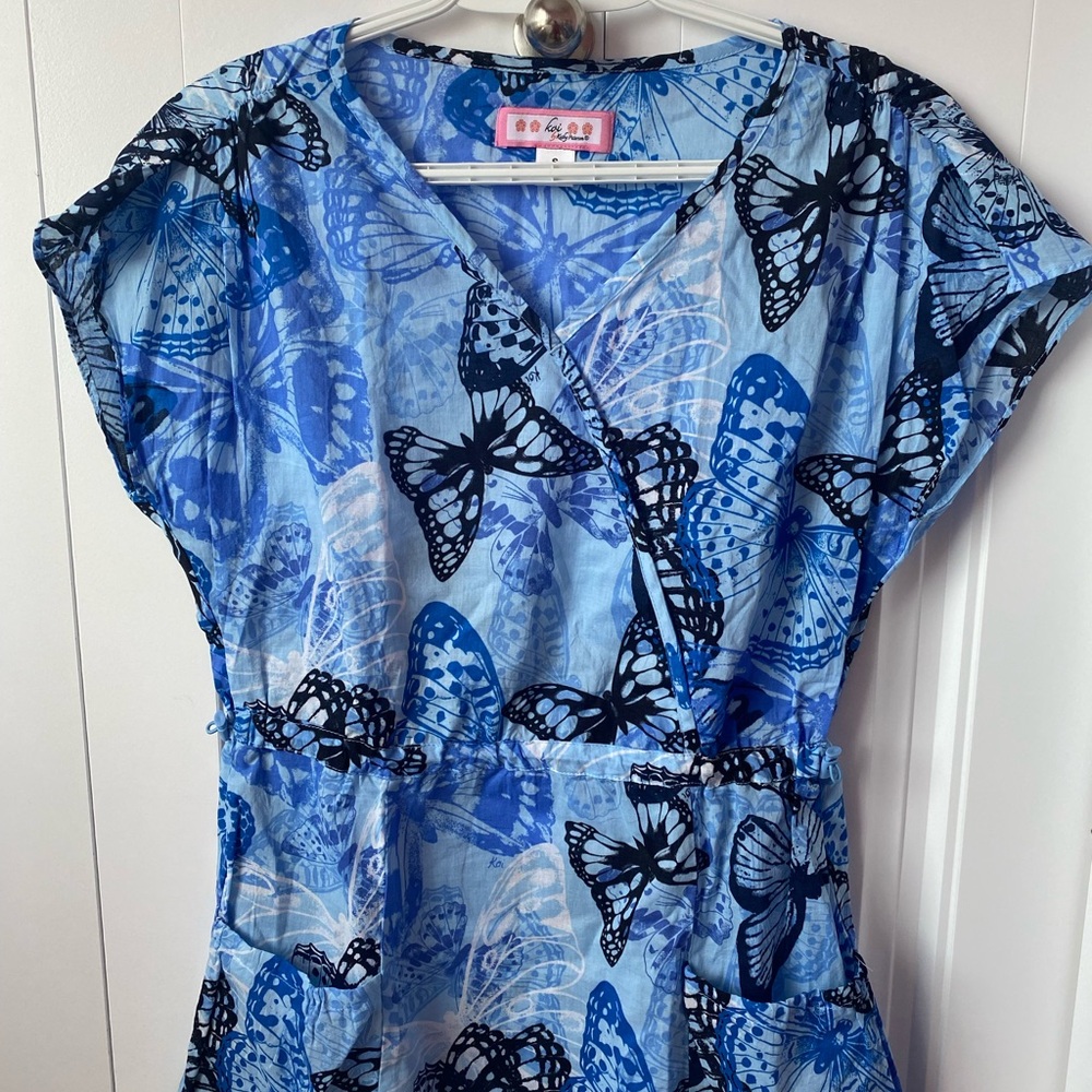 Koi Blue Butterfly Print Dress
